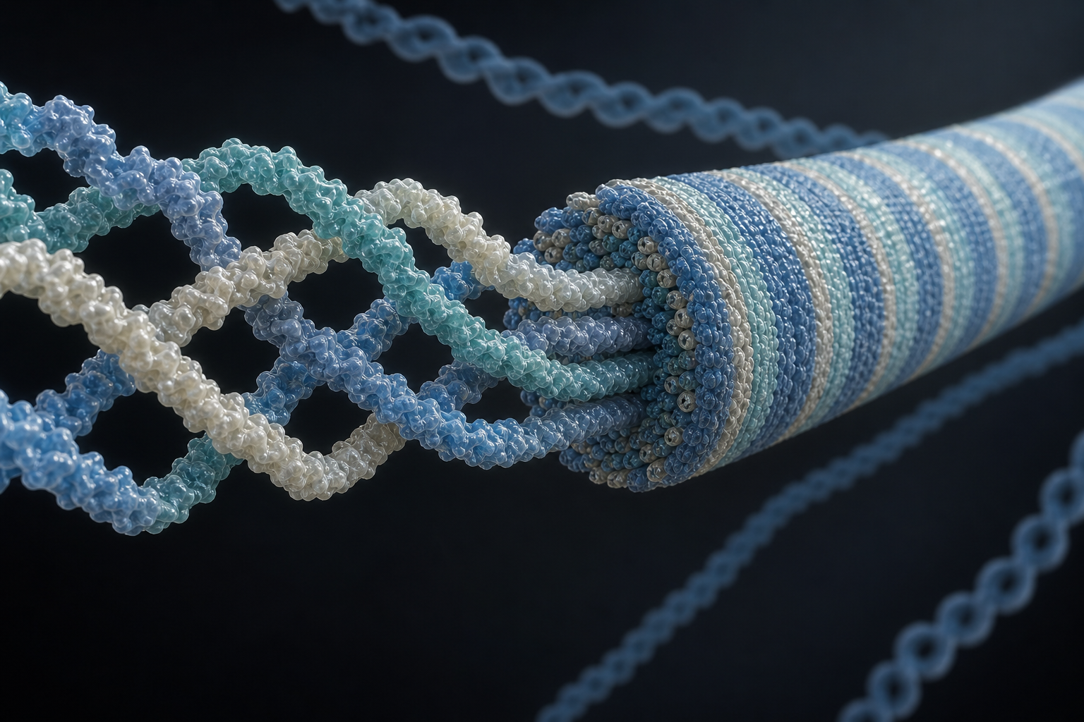 Collagen fibril structure visualization used in molecular simulation workflows
